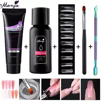 Monja 5 шт./компл. накладные ногти УФ-гель быстрое наращивание формы файлы кисть скольжения раствор жидкий набор салон DIY маникюр укрепление дизайна поли набор инструментов