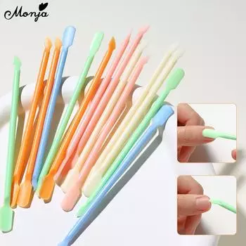 Monja 5 шт. толкатель для кутикулы для дизайна ногтей, многоразовый пластиковый двухсторонний, средство для удаления омертвевшей кожи, очиститель для маникюра и педикюра, инструменты для ухода