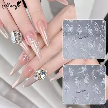 monja 5D рельефные наклейки для ногтей рельефы сияющие слайдеры для ногтей в виде бабочек самоклеящиеся гравированные наклейки для ногтей украшения для маникюра