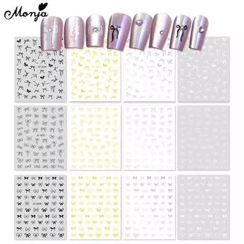 Monja 5D наклейки для ногтей ленты банты черно-белые шелковые наклейки банты самоклеящиеся бабочки узелки слайдеры маникюрные украшения аксессуары