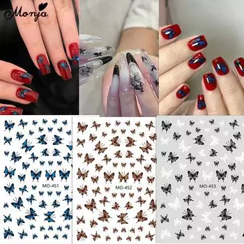 Monja 5D наклейки для ногтей с тиснением в стиле ретро-бабочки наклейки для ногтей рельефные самоклеящиеся гравированные слайдеры украшения для маникюра своими руками