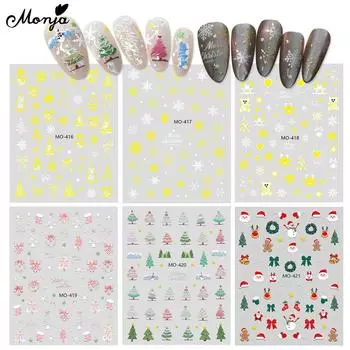 monja 5D рождественские наклейки для ногтей, рельефные наклейки в виде снежинок Санта-Клауса, самоклеящиеся рождественские слайдеры для ногтей, украшения для маникюра своими руками