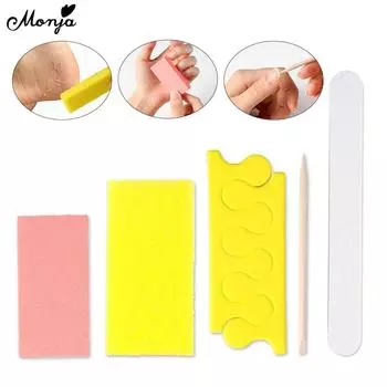 Monja 5in1 Наборы для ухода за педикюром Советы по дизайну ногтей Файл Буферный блок для кутикулы Деревянная палочка Сепаратор для пальцев ног Губка для пемзы Одноразовые маникюрные инструменты