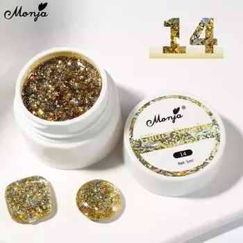 Monja 5 мл блестящий гель для ногтей УФ-лак блестки голографические блестки бриллиантовая коллекция блестки золотисто-серебристый маникюрный декор