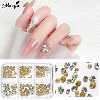 monja 6 сеток для дизайна ногтей со стразами 3D мини-подвески стеклянные круглые с заостренным дном для дизайна ногтей блестки кристаллы алмазы DIY маникюр ювелирные украшения