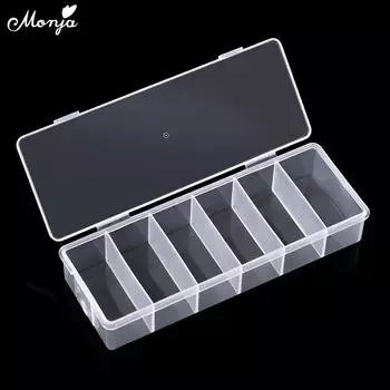 Monja 6 сеток, коробка для хранения, пустой прямоугольник, прозрачный пластиковый дизайн ногтей, блестки, бусины, стразы, украшение для маникюра, органайзер, чехол