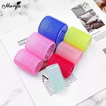 Monja, 6 шт./компл., 44 мм, бигуди с натуральными кудрями, самоклеящиеся бигуди, натуральные волнистые, пушистые, для салона, для домашнего использования, инструменты для укладки своими руками