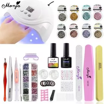 monja 72 Вт светодиодная лампа для сушки ногтей УФ-гель-лак набор для дизайна ногтей блестки пайетки основа верхнее покрытие наклейки декор инструменты для дизайна маникюра своими руками