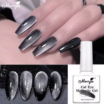 Monja 7,5 мл УФ-гель-лак для дизайна ногтей Черный кошачий глаз Магнитные кристаллы Супер блестящие блестящие долговечные инструменты для дизайна маникюра «сделай сам»