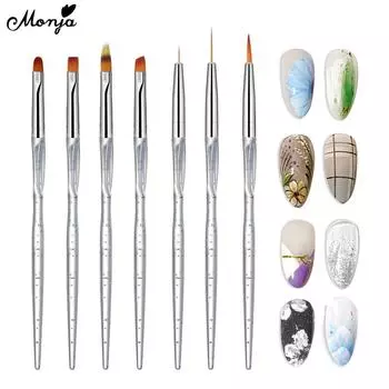 Monja 7 стилей, прозрачная кисть для дизайна ногтей, кисть для 3d резьбы, УФ-гель, полировка, сетка, линии, полосы, живопись, рисунок, инструменты для дизайна маникюра и педикюра «сделай сам»