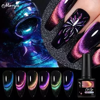 Monja 8 мл магнитный гель для кошачьих глаз цвета сверкающий блеск полуперманентный дизайн ногтей Soak Off светодиодный УФ-лак маникюрный лак для рисования