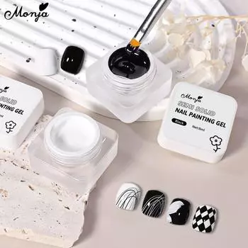 Monja, 8 мл, УФ-гель-лак для дизайна ногтей, черно-белый цвет, 3D цветочный рисунок, замачиваемый светодиодный светильник, лак для отверждения, дизайн маникюра