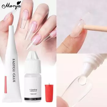 Monja быстросохнущий клей для ногтей для накладных ногтей, клей для наращивания, средство для удаления страз, отмачиваемый маникюр, набор инструментов «сделай сам» CHINA