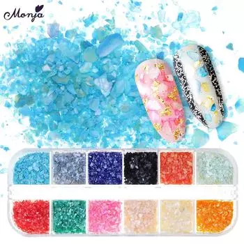 Monja Nail Art Морские ракушки Хлопья Сломанные блестки Блестящая пудра Неправильная смешанная пыль Ракушки Наклейка Декор Маникюр Украшения Аксессуары