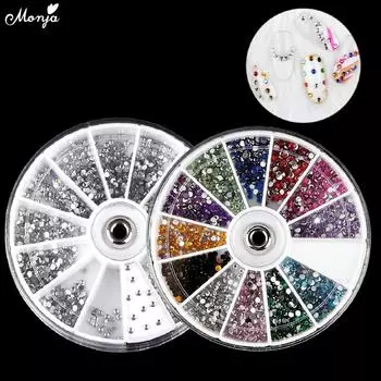 Monja дизайн ногтей Стразы украшения круглый кристалл с плоской задней частью 3D очаровательные блестящие драгоценные камни ювелирные изделия DIY Маникюр цвет серебряные аксессуары