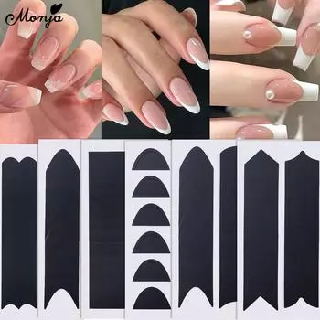 Monja Французский маникюр Советы Руководства Наклейки Французская полоска Линия Лента Волнистые косые Креативный трафарет Полоски Наклейки DIY Маникюр Дизайн Слайдеры Инструменты
