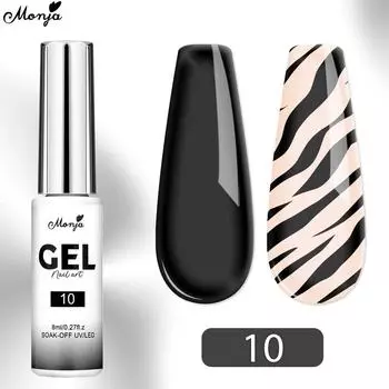 Monja Nail Gel 8 мл флакон лайнер кисточка УФ-лак линия рисования замачиваемый лак DIY маникюр рисунок дизайн аксессуары черный белый цвет лак