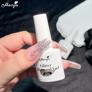 Monja Diamond Glitter Nail Gel Sparkling Reflective UV Polish Shiny Starry Holographic Soak Off LED Varnish Manicure Design Accessories 8ml Bottle