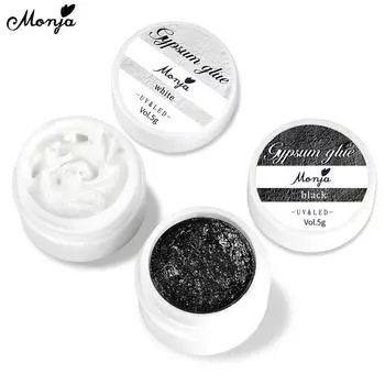 monja Гели для ногтей 10 г Гипсовый УФ-лак 3D-гравировка Эффект штукатурки Рисунок Живопись Нет необходимости Верхнее покрытие Маникюр 4D-украшения Сплошной белый черный цвет белый