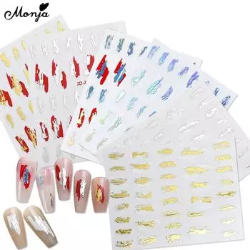 Monja глазурованные светящиеся наклейки для дизайна ногтей голографические слайдеры самоклеящиеся наклейки металлические украшения для маникюра аксессуары для салона дома DIY инструменты 6 стилей