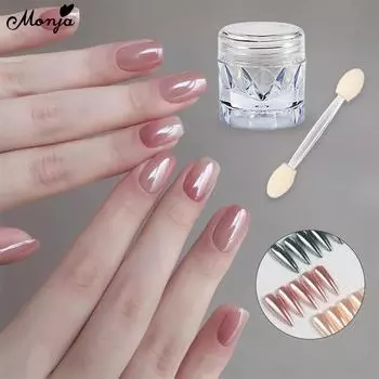 monja Хромированная зеркальная пудра для ногтей, лунный свет, белая жемчужная пудра, блестки для ногтей, пигмент для втирания, яркий блестящий эффект, украшение для маникюра