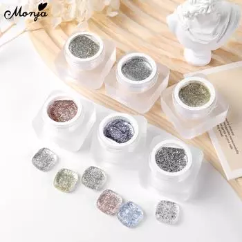 Monja лак для ногтей УФ-гель дискотека ночной клуб блестки светоотражающие блестящие блестящие отмачиваемые лаки золотого, серебряного цвета DIY инструмент для маникюра и педикюра
