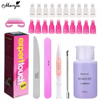 Monja Набор для дизайна ногтей, средство для снятия гель-лака, колпачок для замачивания, зажимы, толкатель для кутикулы, пилка для ногтей, питательная бумага, ватная кисточка, инструменты для маникюра своими руками белый