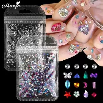 Monja Nail Art 3D украшения Блестящие кристаллы со стразами и стразами с плоской задней частью Бабочка Звезда Луна Нерегулярные стеклянные украшения DIY Маникюрные аксессуары