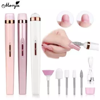 Monja Nail Art Drill Machine 36W USB Электрическая акриловая накладная шлифовальная машинка для накладных ногтей Шлифовальная машинка Смягчитель кутикулы Шлифовальная зернистость Полировальный набор бит для маникюра Портативный белый