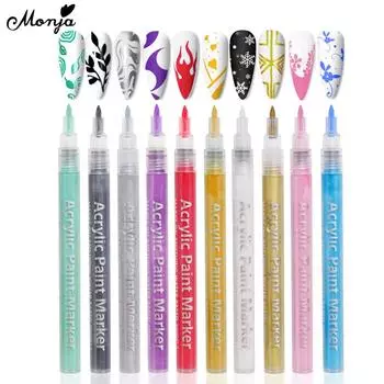 Monja Nail Art Гель-лак Маркировочная ручка для рисования Черно-белая тонкая точечная подводка Граффити Акриловая УФ-краска DIY Профессиональные инструменты для дизайна маникюра