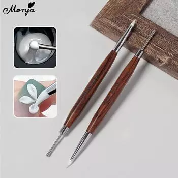 Monja Nail Art Pen Double Head Silicone Sculpting Pen Gel Polish Blending Stick Flower Embossing Pens Mixing Spatuler Rod DIY Manicure Design Tool