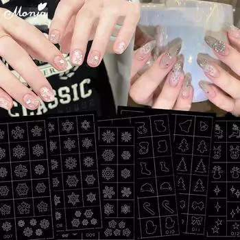 Monja Nail Art Stencil Stickers Hollow Snowflake Loss Bell Socks Heart Star Floral Template Decals Slider Manicure Design Accessories Decorations