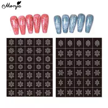 Monja Nail Art Трафаретные наклейки Полый шаблон снежинки Голографические самоклеящиеся наклейки слайдер DIY Маникюрные украшения Аксессуары для рождественской вечеринки