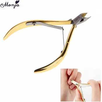 Monja Nail Art Щипцы для кутикулы Кусачки Толкатель Ножницы Золотые Нержавеющая сталь Омертвевшая кожа Удаление Чистка Маникюр Педикюр Уход Инструменты