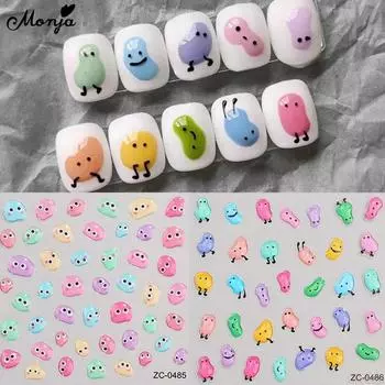 Наклейки для ногтей Monja 5D 1/3/6 шт. Набор для ногтей с тиснением Monster Emote Самоклеящиеся наклейки Рельефные слайдеры Желе-гель Украшения для маникюра DIY Аксессуары