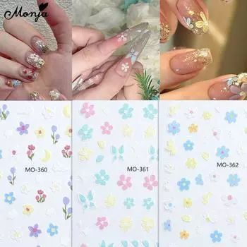 monja Наклейки для дизайна ногтей 5D рельефные весенние цветы цветущие серии наклейки цветочные лепестки самоклеящиеся слайдеры украшения для маникюра своими руками