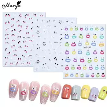 Monja наклейки для ногтей 3D мультфильм тисненый рот монстра милые эмоции рельефы самоклеющиеся наклейки салон DIY маникюр дизайн украшения аксессуары