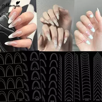 Monja Советы по французскому нейл-арту Руководства Наклейки для ногтей Черные полоски Линии Самоклеящиеся наклейки Французские советы Трафаретная полоска Инструменты для маникюра своими руками Украшения