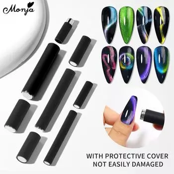 Monja Strong Magnetic Rod with Black Silicon Cover for Cat Eye 3D Starry Gradient Lines Patterns Gel Polish Double Head Magnet Pen Stick Tool