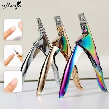 monja U-образные щипчики для ногтей акриловые накладные ногти из нержавеющей стали цветные золотые серебряные накладные ногти типсы кусачки для ногтей триммер для маникюра своими руками