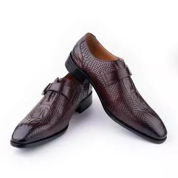 Monk Strap Men s Shoes Rubber Sole Wedding Dress Burnishing Technique Crocodile Pattern Leather Loafer Zapatos Hombre 39 кофейный