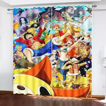 Monkey D Luffy Home Cartoon Curtain One Piece Cute Printing Light Filtering Curtains Living Room Bedroom Heat and Sun Protection 100x140cm
