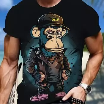 Monkey Print T-shirts Summer Fashion Animal 3D Print Round Neck Short Sleeve Men s T-shirts S