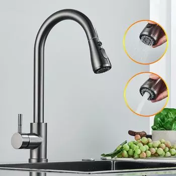 Моноблочный смеситель для кухни, смеситель для раковины, бессвинцовый, поворотный на 360 градусов, с высокой дугой, однорычажный смеситель для ванной комнаты серый