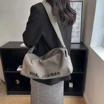 Однотонная большая вместительная простая сумка через плечо для женщин, сумка через плечо из холста с буквенным принтом, модные сумки