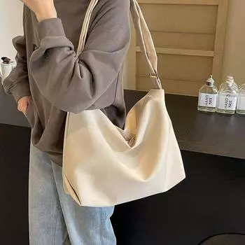 Женская сумка через плечо из монохромного нейлона, большая вместимость, двойная застежка, повседневная сумка-тоут, монохромная сумка через плечо, модная