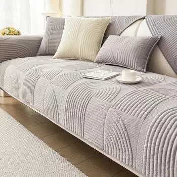 Monochromatic Plush Sofa Cover, Thicken, Soft, Warm, Sofa Cushion, Non-slip, Geometry Joint, Cream Wind Couch Mat, Pillowcase 70x70cm 1pcs