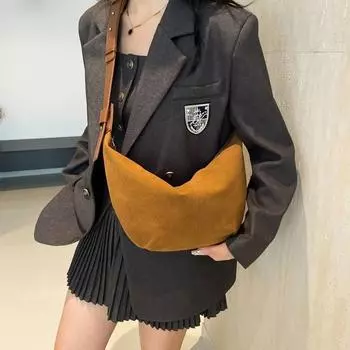 Monochromatic wool shoulder bag for women simple crossbody bag with zipper large capacity fashion bag