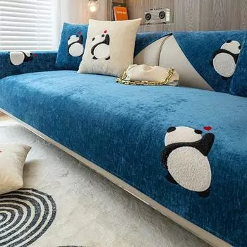 Монохромная хлопковая диванная подушка с принтом панды, удобное нескользящее диванное полотенце, универсальное мягкое полотенце, украшение для гостиной 70x70cm 1pcs