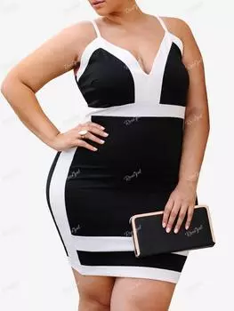 Монохромное облегающее мини-платье на бретельках Rosegal размера плюс с открытой спиной (Регулируемые ремешки) 3XL чёрный